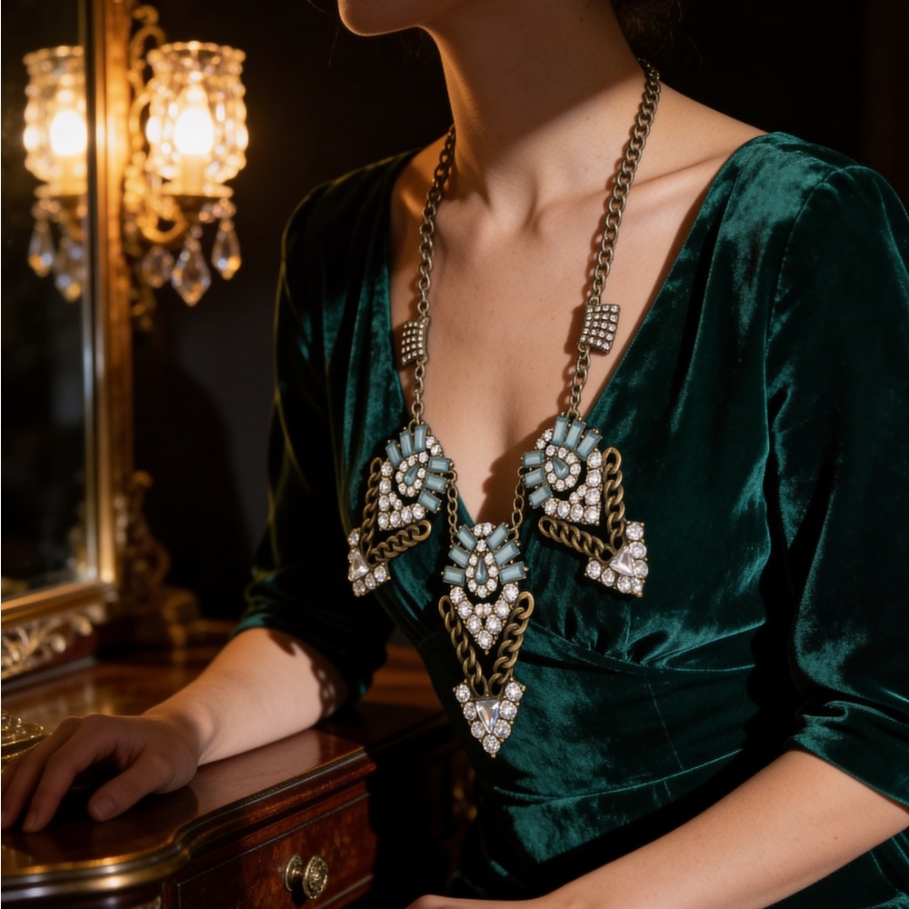 Crystal Rhinestone Multi-Layer Statement Necklace… - image 5